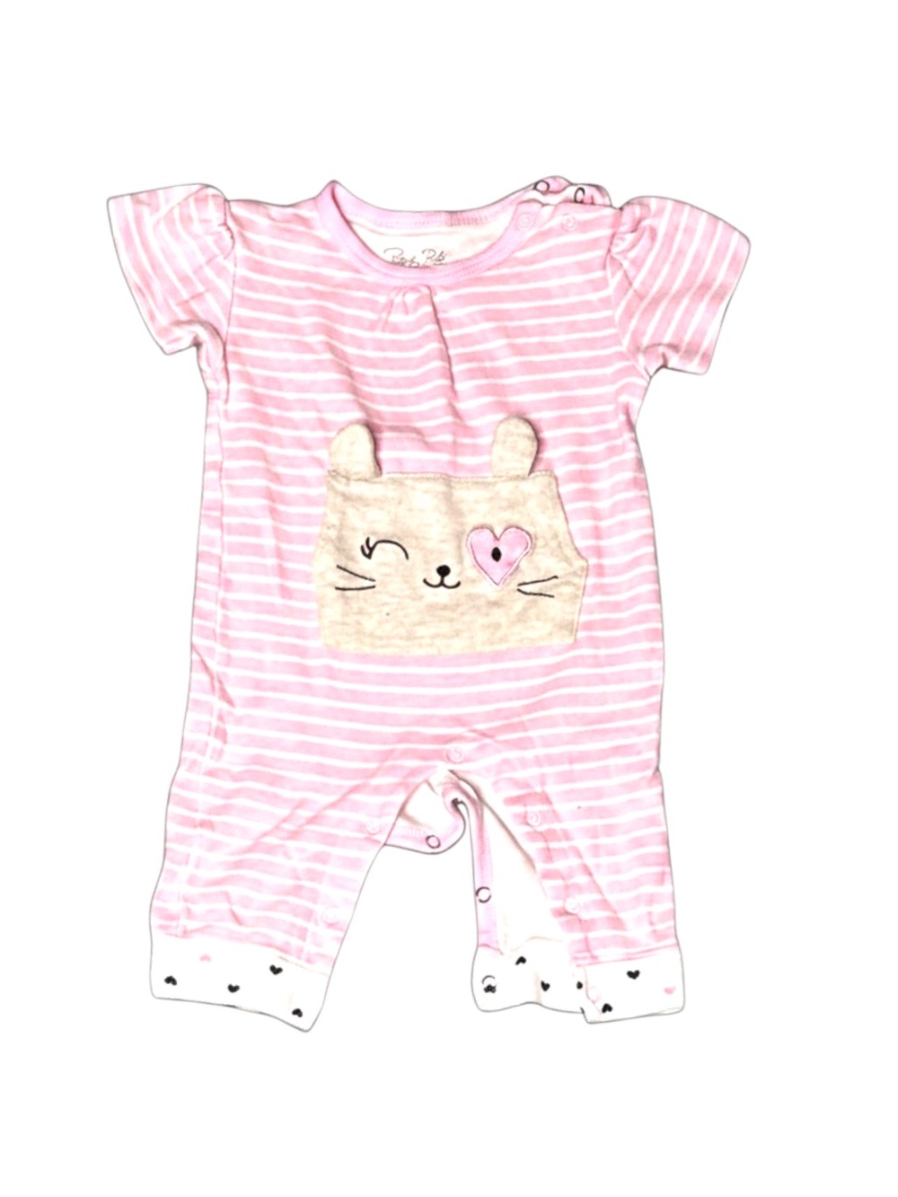 Rene Rofe Pink and White Striped One-Piece with Kitty Heart Pocket